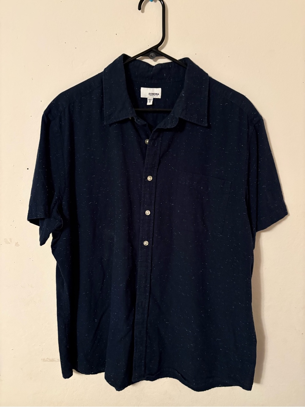 Sonoma Navy Short Sleeve Button-Down Shirt with Fleck Detail